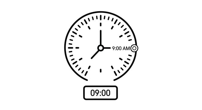 Simple Clock Face Showing 9:00 AM with Digital Display