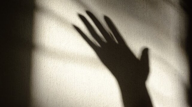 On textured wall, the shadow of a woman&rsquo;s hand creates a small, perfect heart with her fingers. Quiet yet profoundly expressive, turning a simple movement into a symbol of affection, love, goodwill.