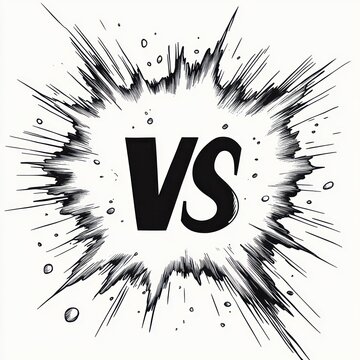 bold VS letters centered in a dramatic black ink explosion burst with dynamic motion lines and splatter conveying confrontation and high-energy impact