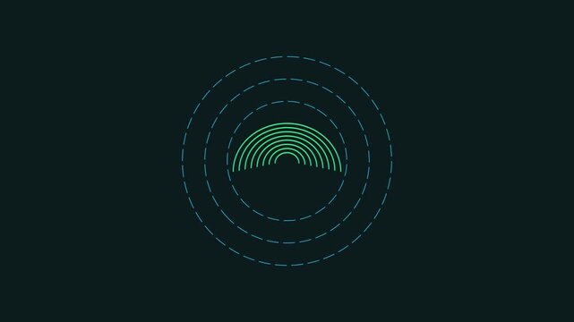 Abstract digital radar pulse animation with concentric circles and gradient waveform for technology and data visualization 4k