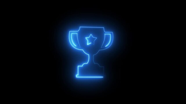Glowing neon trophy animation with pulsing blue light effect for success and achievement concepts