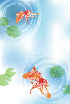 Goldfish swimming in the cool clear water background