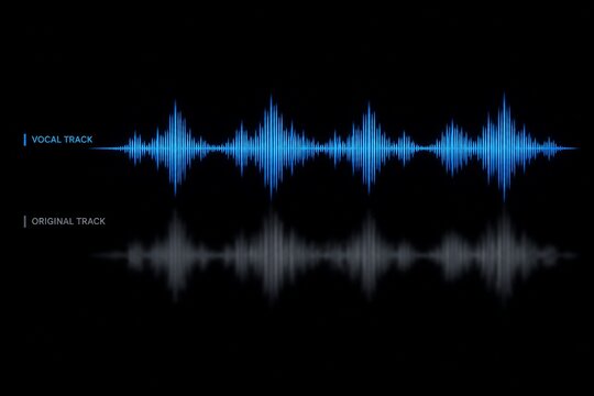 Two overlapping audio waveforms on dark background, one clear and one faint.