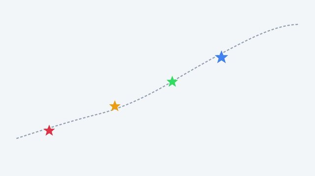 Animated growth chart with colorful stars rising along a dashed trend line for business progress and success metrics animation 4k