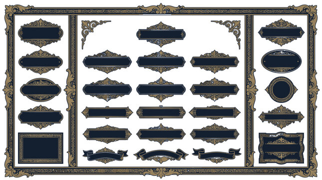 Ornate vintage frames collection, decorative borders, antique labels, elegant design elements