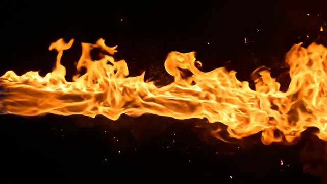 Dynamic Fire Flame Motion in Dark Background for Visual Effects.