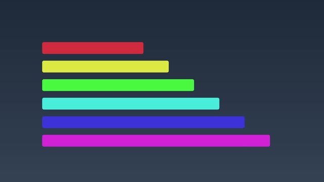 Animated rainbow bar chart growth concept with colorful progress bars on dark animation 4k background