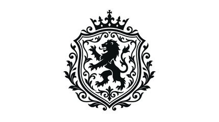 Royal lion rampant crest with crown and wreath. © surya