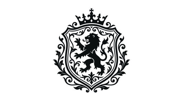 Royal lion rampant crest with crown and wreath.