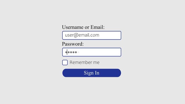 Animated Login Screen Username and Password Entry UI. Login User Interface. Typing an username and password page