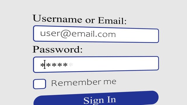 Computer Login Page Animation, User Account Sign In Interface. Login username password computer screen