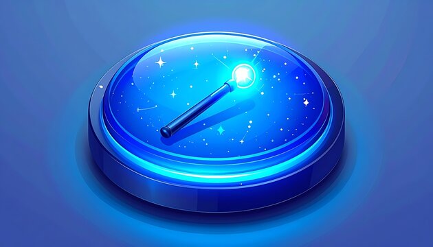 Pixel art magic wand glowing brightly on a starry blue orb, representing fantasy and enchantment