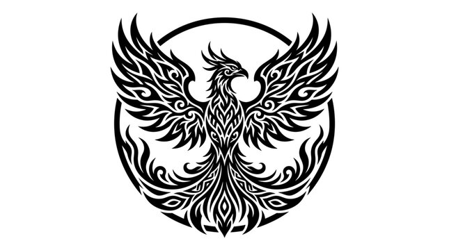 Circular phoenix firebird emblem with detailed wings.