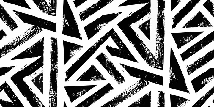 abstract black and white geometric pattern with chaotic lines triangles shapes design artwork modern graphic visual background texture monochrome grunge