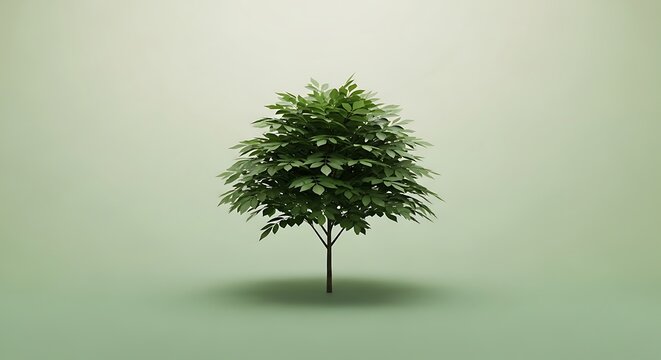 A single copaifera officinalis tree standing gracefully against a soft gradient green background, perfect for botanical, environmental, and nature concepts.