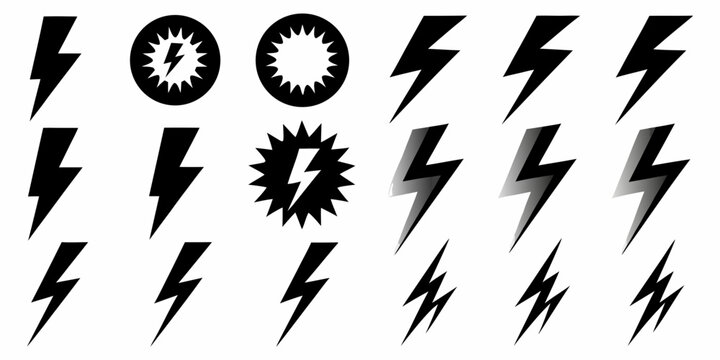 collection of vector lightning bolt symbols on white background symbol icon electricity thunder flash storm energy power charge spark zap