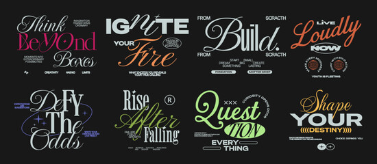 Fototapeta premium Minimal Typography Quote Designs Bundle for Urban Streetwear T-Shirt and Poster, Motivational Inspirational Apparel Lettering Vector Set