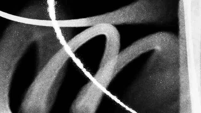 Black colored animation frame collection of abstract grunge spray paint brush strokes texture. Stop motion style looping video overlay elements with isolated messy urban ink splatters clip art.