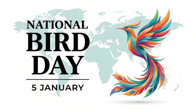 Vibrant bird illustration celebrating national bird day with a world map background