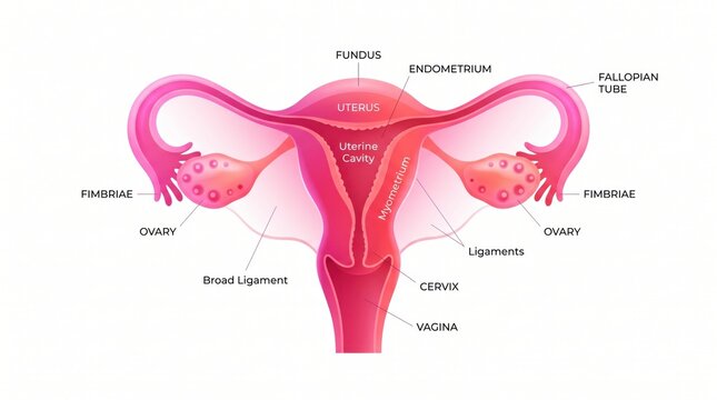 Detailed anatomy of female reproductive system with labeled parts