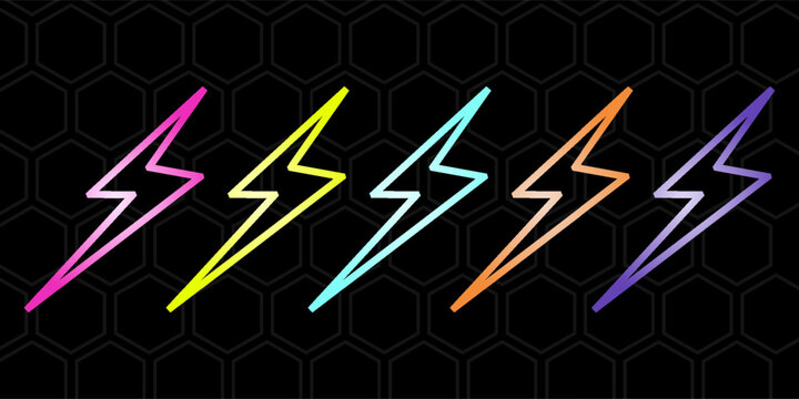 set geometric lightning bolt figure glowing desktop icon, neon bolt sticker, neon figure, glowing figure, neon geometrical figures