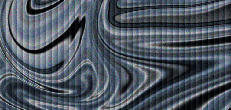 Abstract liquid metal texture with vertical ribbed lines, dark chrome fluid marble background with metallic ripples, industrial steel wave pattern for modern tech branding and web design.