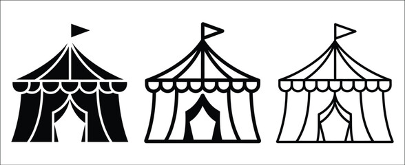 Circus tent flag icon, silhouette, vector outline and line art for carnival events, amusement parks, festival branding, entertainment graphics, and celebration designs. © RASEL