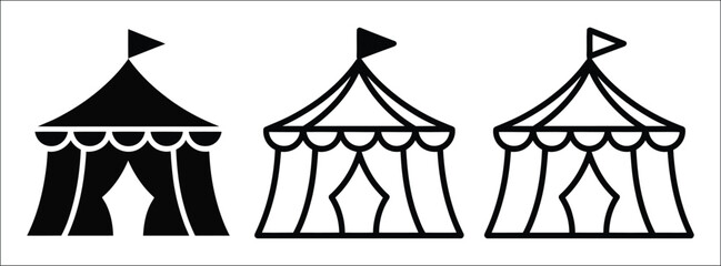 Circus tent flag icon, silhouette, vector outline and line art for carnival events, amusement parks, festival branding, entertainment graphics, and celebration designs. © RASEL