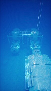 Realistic Underwater Sci-Fi Station Exterior 3D Render with School of Fish