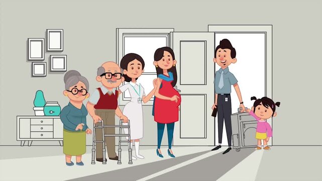 Elderly Patient Discharged from Hospital Reuniting with Family | Animated Healthcare Recovery