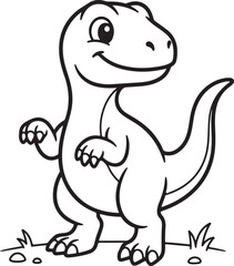Obraz premium Cute Cartoon Tyrannosaurus Rex Dinosaur Vector Line Art Illustration