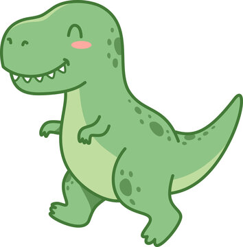 Cute Green Tyrannosaurus Rex Dinosaur Walking Happy