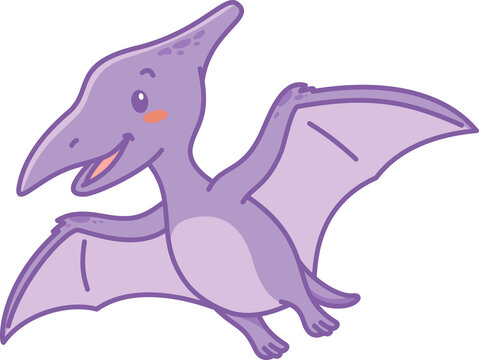Cute Purple Pterodactyl Flying with Wings Spread