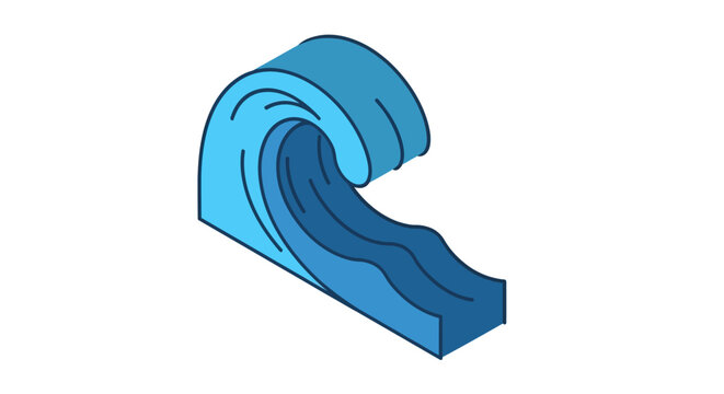 Isometric illustration of a stylized wave in shades of blue against a white background