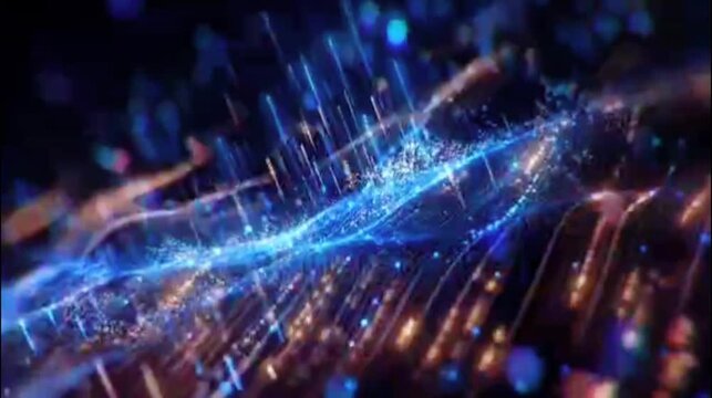 High-quality abstract animation featuring visualizations of digital data flow, technology networks, and cyberpunk concepts.