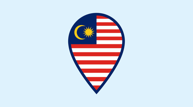 Malaysian Flag Location Pin Icon Design.