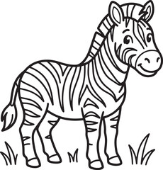Obraz premium Cute cartoon zebra standing on grass safari animal coloring page for kids vector illustration