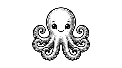 Cute cartoon octopus character vintage engraving style © reva