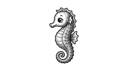 Detailed engraving of a seahorse marine animal. © reva