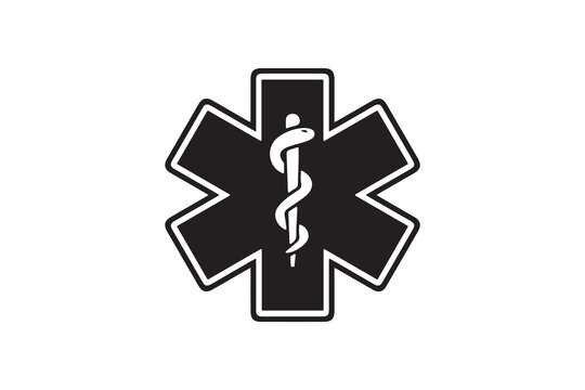 Star of Life medical symbol vector icon, black and white paramedic ambulance emblem isolated on a white background
