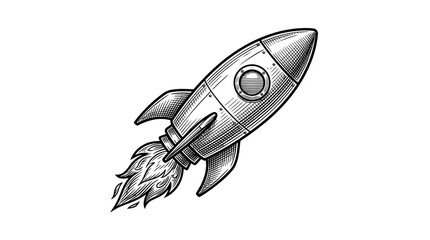 Retro rocket ship launch engraving. © reva