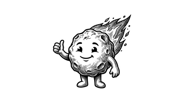 Smiling meteor mascot character with fire tail