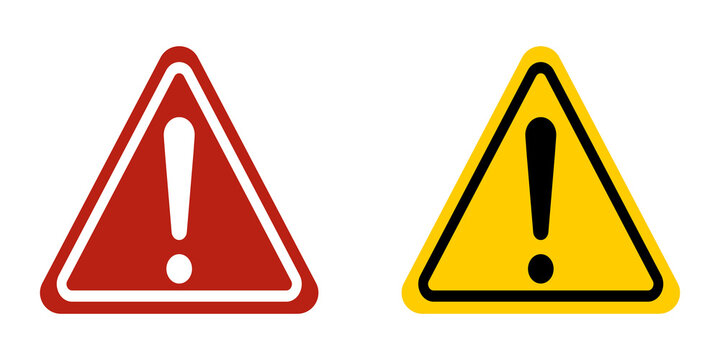 Warning Triangle Icon Set Red and Yellow Exclamation Caution Signs Isolated on Transparent Background PNG