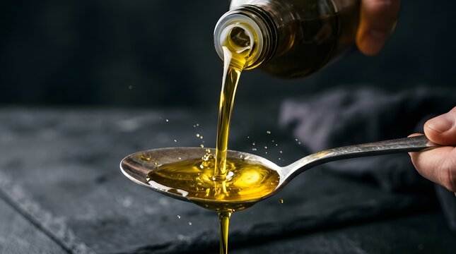 Olive Oil Pouring into Spoon