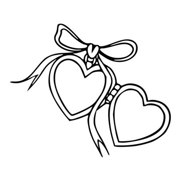 hand drawn minimalist heart locket drawing for valentines day or wedding concept