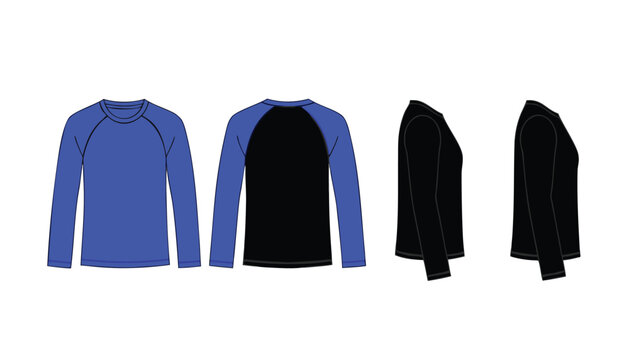 Blue Raglan Long Sleeve Shirt Garment CAD Template