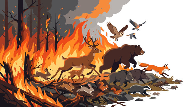 Wild Animals Fleeing Forest Fire Illustration