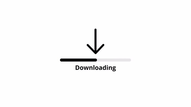 Downloading progress bar button icon sign animation on transparent background, downloading button with arrow sign animated with alpha channel.