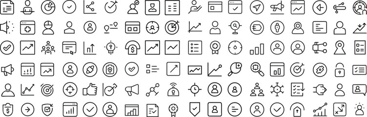 Fototapeta premium A collection of diverse, minimalist icons representing various business and strategy concepts, arranged in a grid format for easy use.