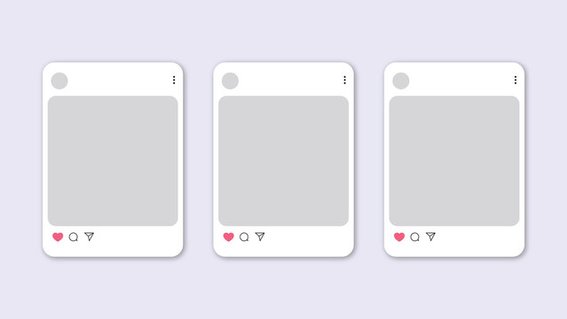 social media post templates. grey templates. mockup social media. 3 post templates on Medium Purple background